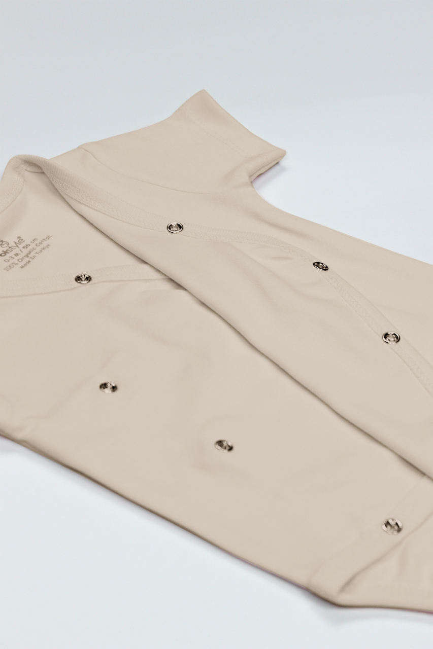 بدلة جسم بيستايل العضوية الطبيعية الأساسية بتصميم لفّ نصف كم BS17101 بيج - 4