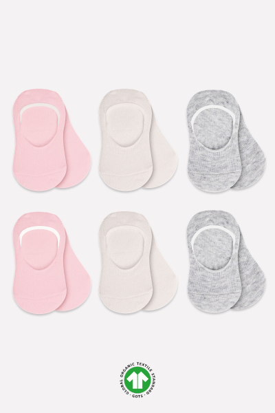 جوارب باليه قطنية معزولة بالسيليكون من بايستايل، عبوة من 6 قطع، 30101، وردي، بيج، رمادي - Bistyle