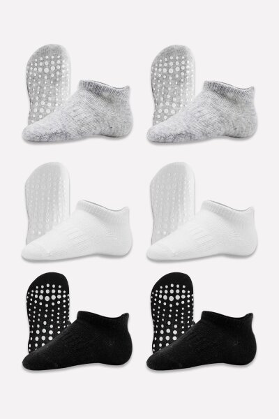 جوارب رياضية قطنية مانعة للانزلاق من بايستايل، عبوة من 6 قطع، 20102، رمادي، أبيض، أسود - 3