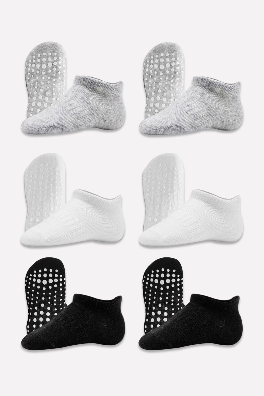 جوارب رياضية قطنية مانعة للانزلاق من بايستايل، عبوة من 6 قطع، 20102، رمادي، أبيض، أسود - 3