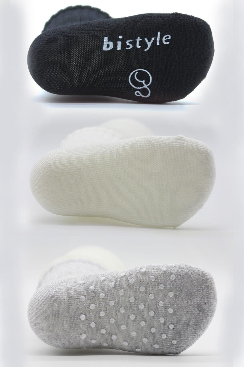 جوارب قطنية أساسية مانعة للانزلاق من بايستايل، عبوة من 3 قطع، لون أسود، بيج، رمادي - 5