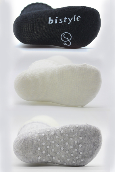 جوارب قطنية أساسية مانعة للانزلاق من بايستايل، عبوة من 3 قطع، BS10106، أسود، بيج، رمادي - 3