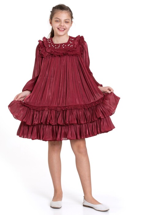 Kız Çocuk Elbise 6-10 Yaş 1056 Bordo - 1