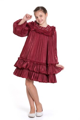 Kız Çocuk Elbise 6-10 Yaş 1056 Bordo - 2