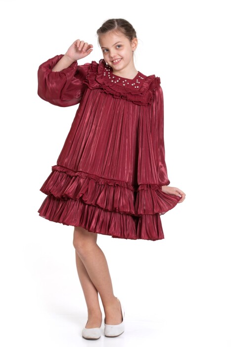 Kız Çocuk Elbise 6-10 Yaş 1056 Bordo - 2