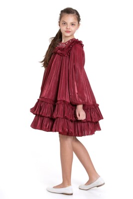 Kız Çocuk Elbise 6-10 Yaş 1056 Bordo - 4
