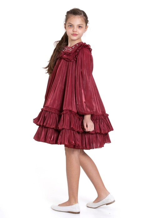 Kız Çocuk Elbise 6-10 Yaş 1056 Bordo - 4