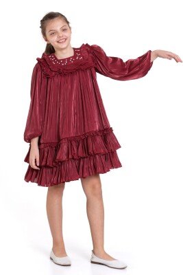 Kız Çocuk Elbise 6-10 Yaş 1056 Bordo - 5