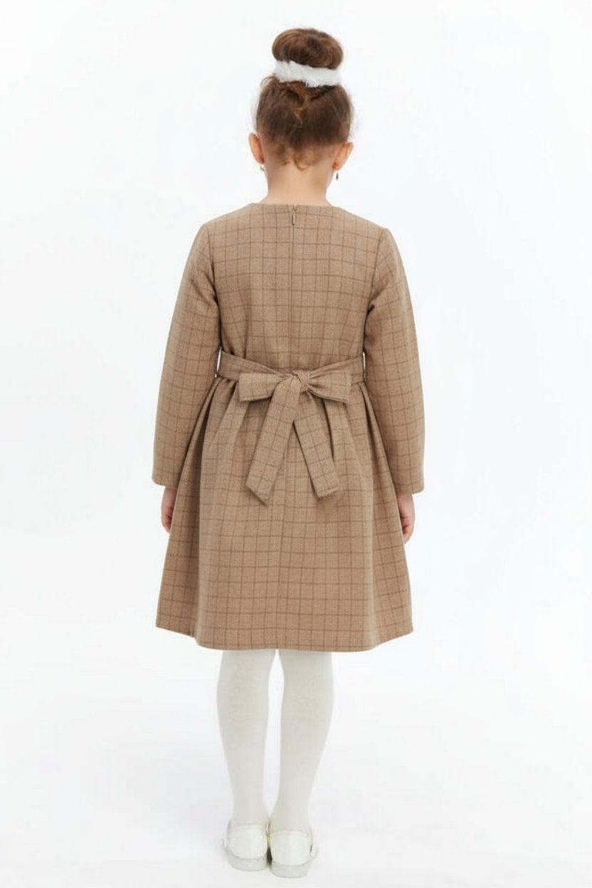 Kız Çocuk Elbise 6-10 Yaş 403 Ekru - 6