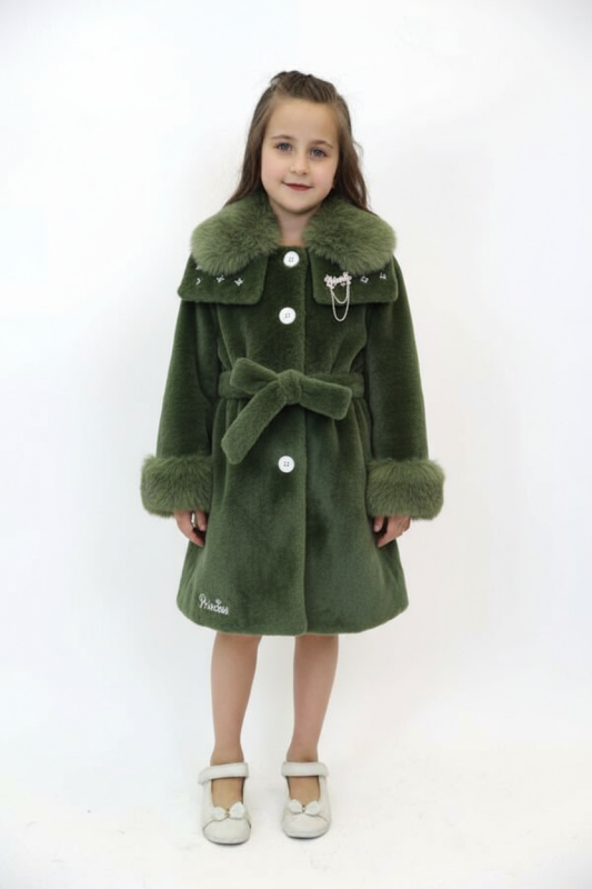 Kız Çocuk Elbise ve Kaban Takmı 2-6 Yaş 400 Haki 