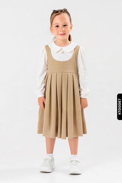 Kız Çocuk Elbise ve Kaban Takmı 2-6 Yaş 400 Ekru - 3