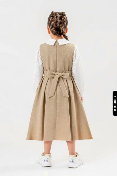 Kız Çocuk Elbise ve Kaban Takmı 2-6 Yaş 400 Ekru - 4