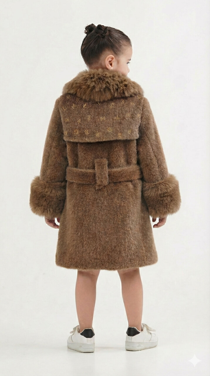 Kız Çocuk Elbise ve Kaban Takmı 2-6 Yaş 400 Kahve - 2