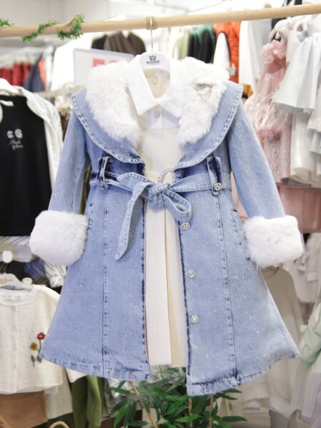 Kiz Çocuk Elbise 6-10 Yaş 527 Mavi - 3