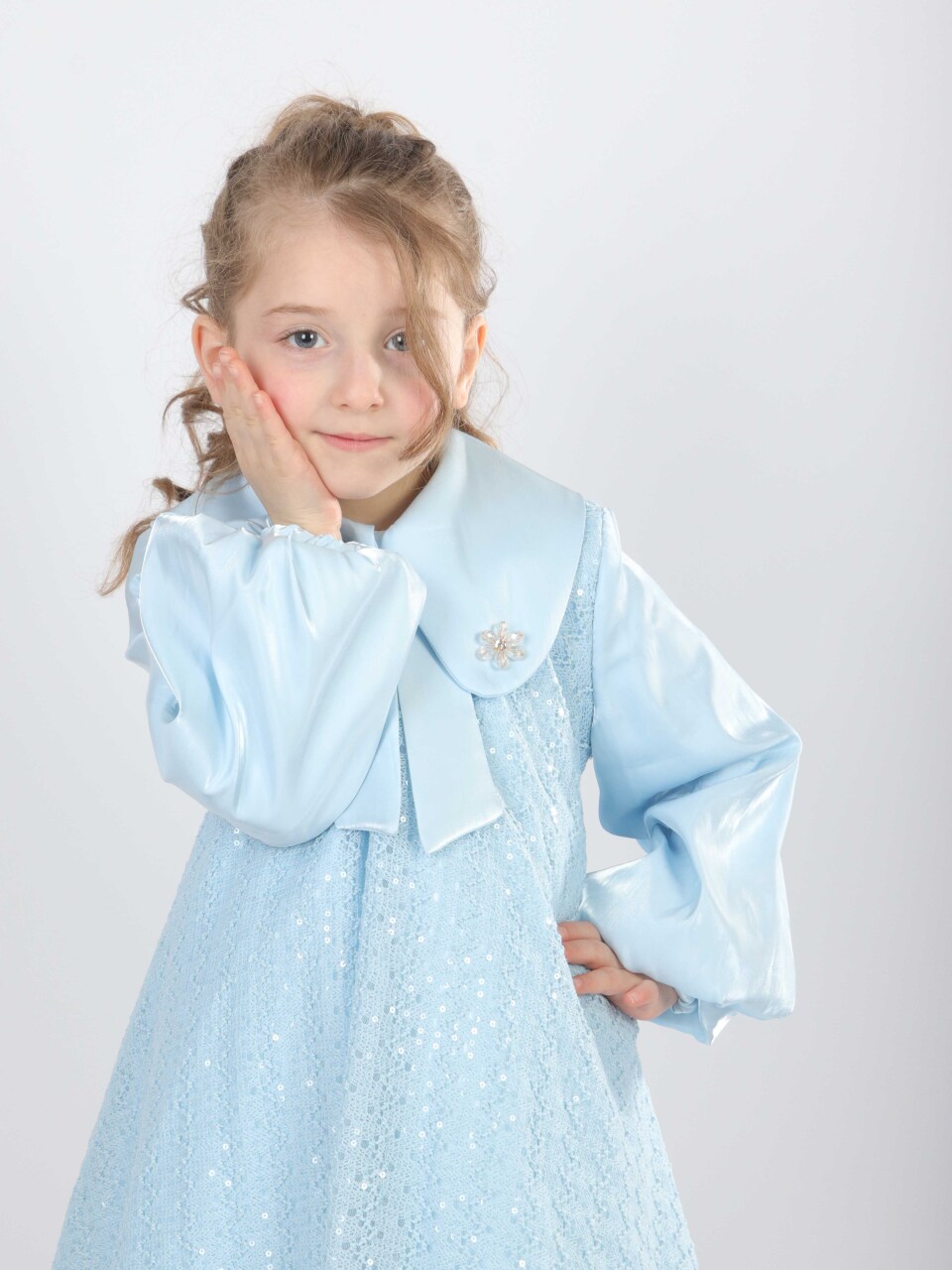 Kız Çocuk Elbise 2-6 Yaş 26471 Mavi - 5