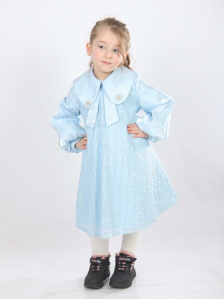 Kız Çocuk Elbise 2-6 Yaş 26471 Mavi - 6