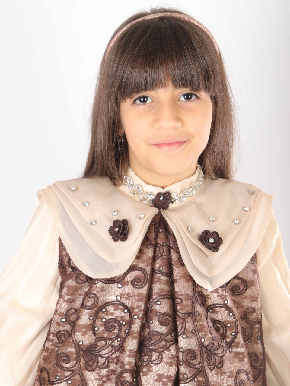 Kız Çocuk Elbise 7-11 Yaş 2703 Kahverengi - 4