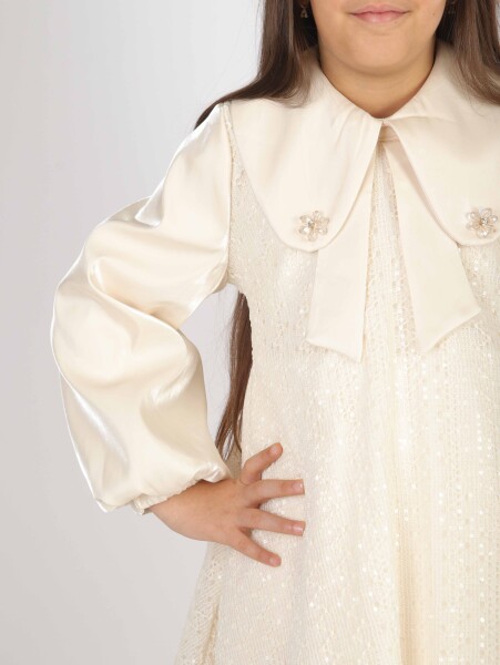 Kız Çocuk Elbise 7-11 Yaş 26571 Bej - 3