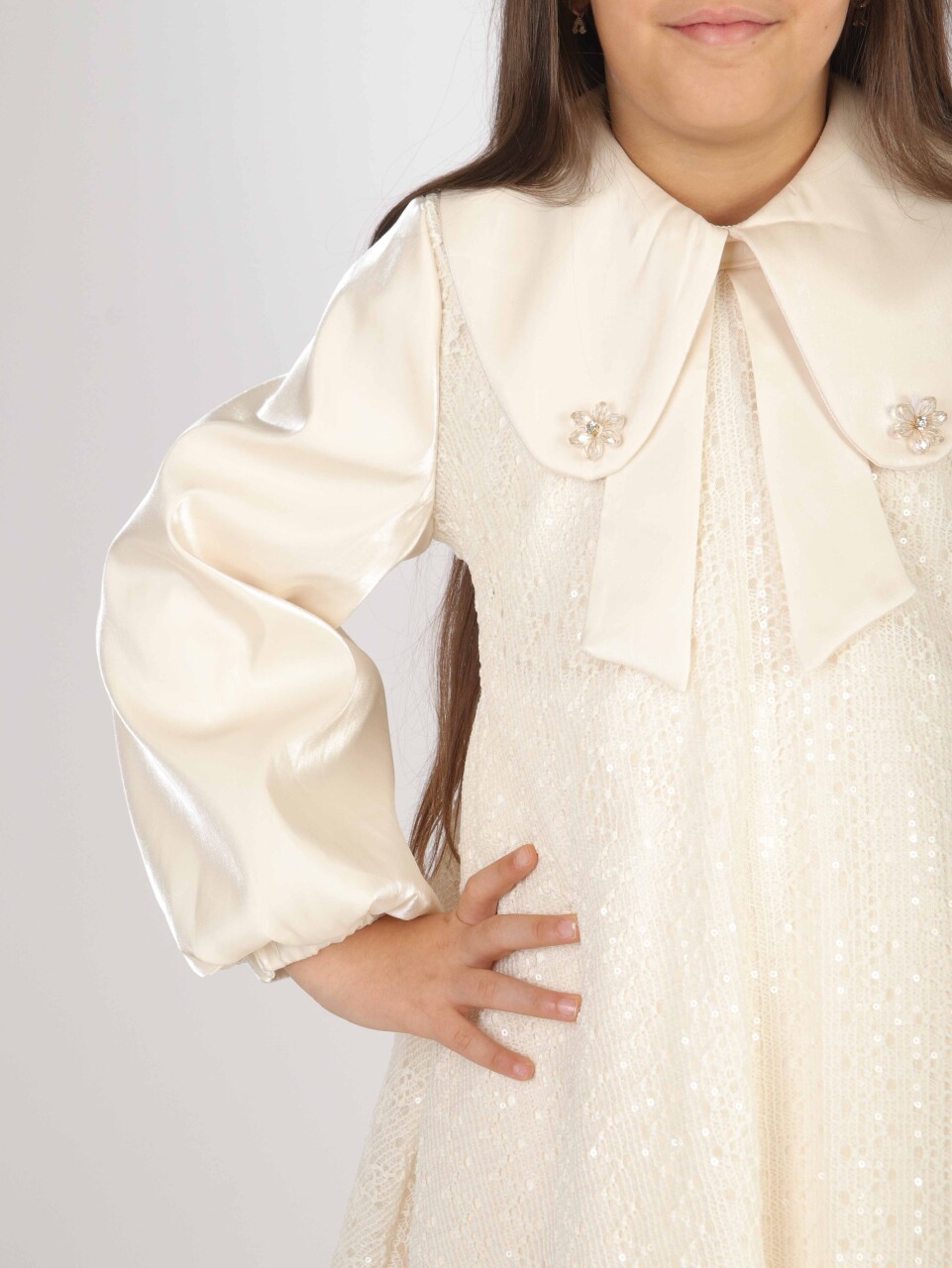 Kız Çocuk Elbise 7-11 Yaş 26571 Bej - 3