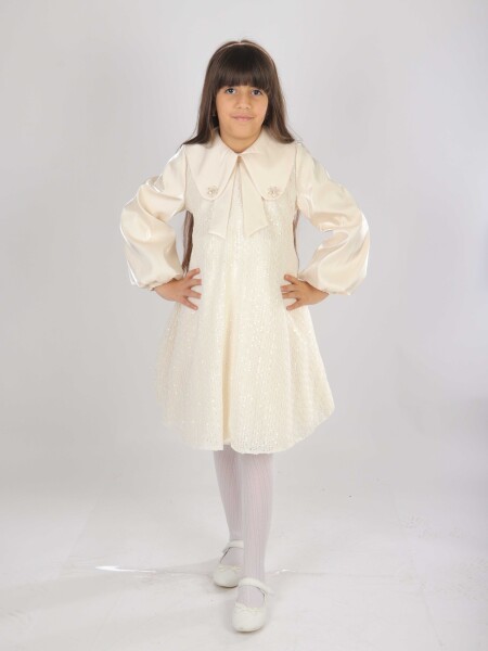 Kız Çocuk Elbise 7-11 Yaş 26571 Bej - 5