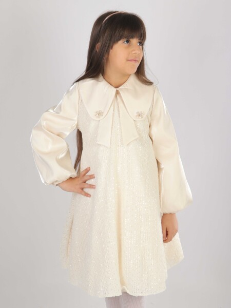 Kız Çocuk Elbise 7-11 Yaş 26571 Bej - 7