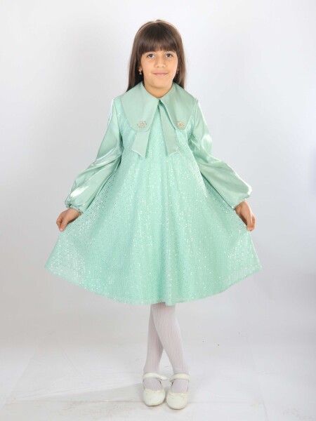 Kız Çocuk Elbise 7-11 Yaş 26571 Yeşil - Bravo Kids