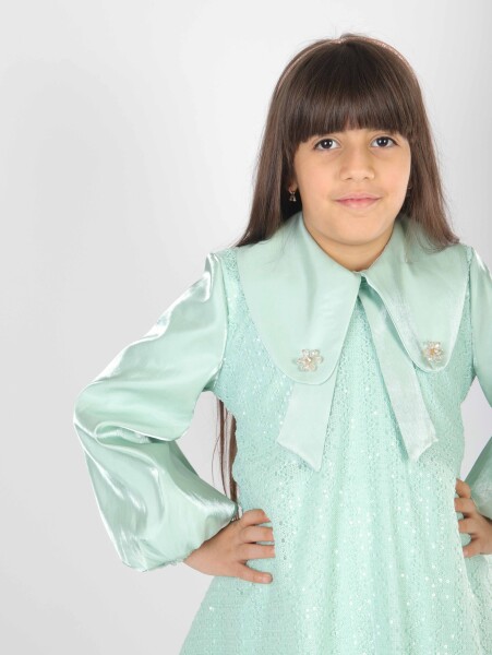 Kız Çocuk Elbise 7-11 Yaş 26571 Yeşil - 3