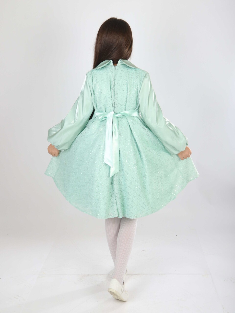 Kız Çocuk Elbise 7-11 Yaş 26571 Yeşil - 5