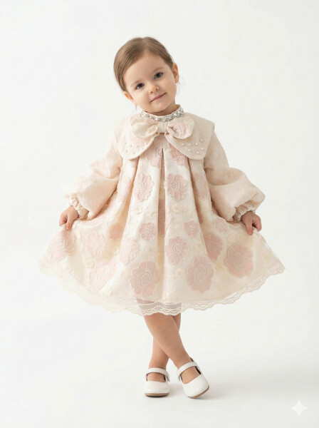 Kız Çocuk Elbise 7-11 Yaş 3713 Bej - Pembe - Bravo Kids