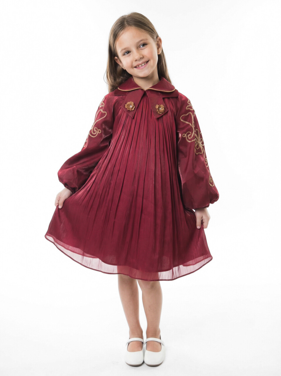 Kız Çocuk Elbise 7-11 Yaş 26572 Bordo - 1