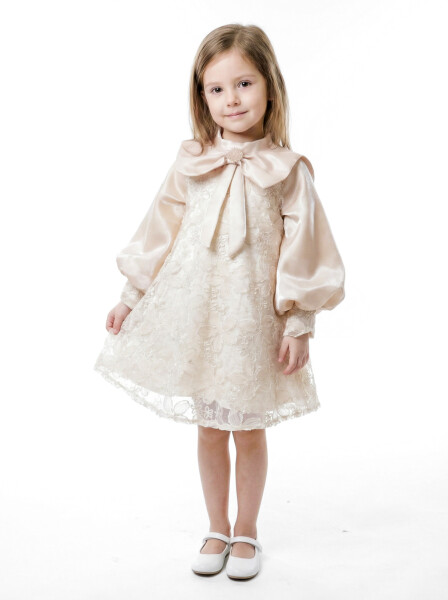 Kız Çocuk Elbise 2-6 Yaş 1004 Bej - Bravo Kids