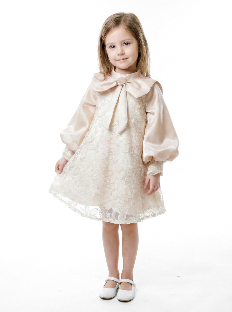 Kız Çocuk Elbise 2-6 Yaş 1004 Bej - 1