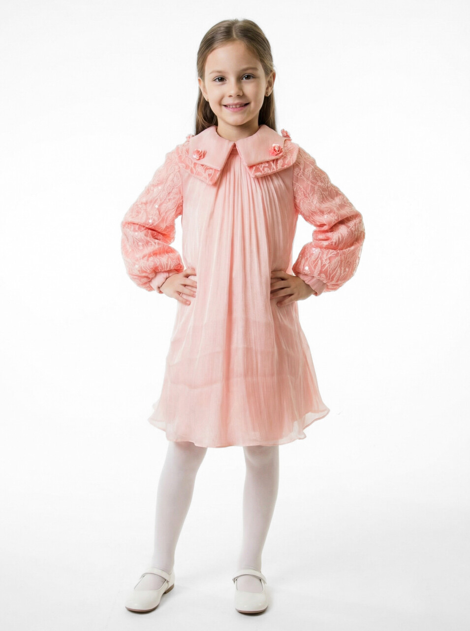 Kız Çocuk Elbise 7-11 Yaş 2711 Somon - 3