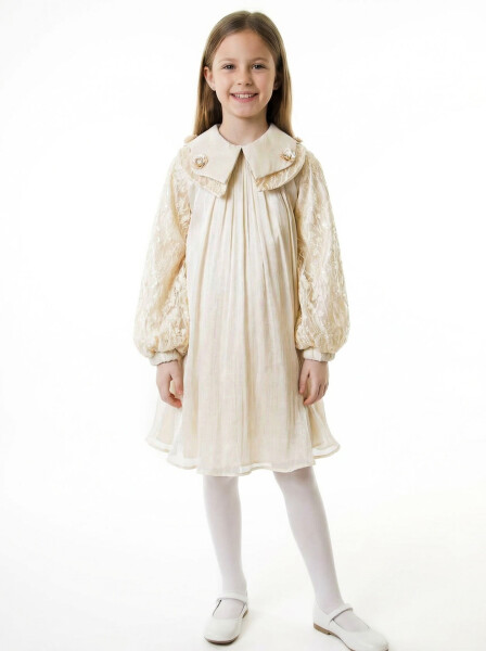 Kız Çocuk Elbise 2-6 Yaş 2611 Ekru - Bravo Kids