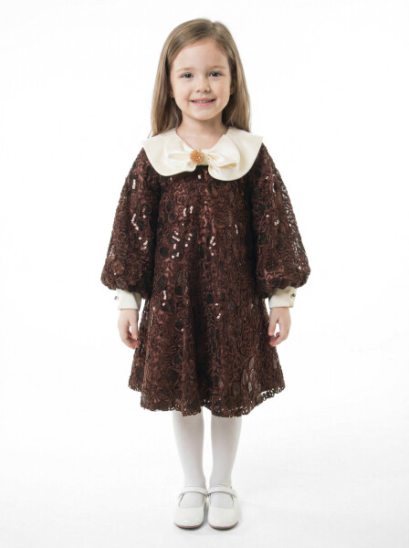 Kız Çocuk Elbise 3-7 Yaş 1025 Kahverengi - Bravo Kids