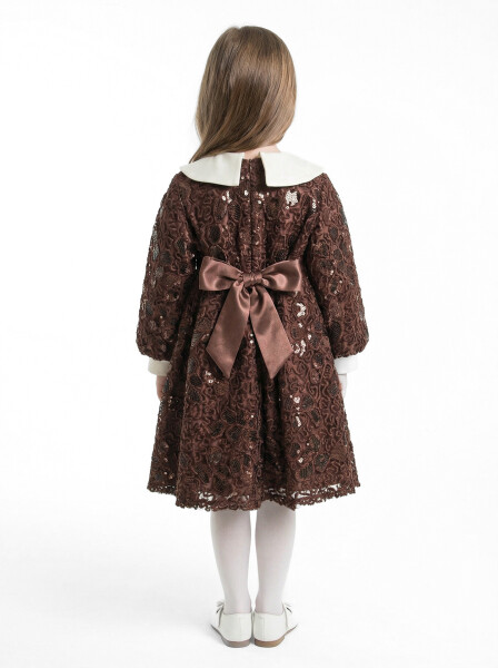 Kız Çocuk Elbise 3-7 Yaş 1025 Kahverengi - 2