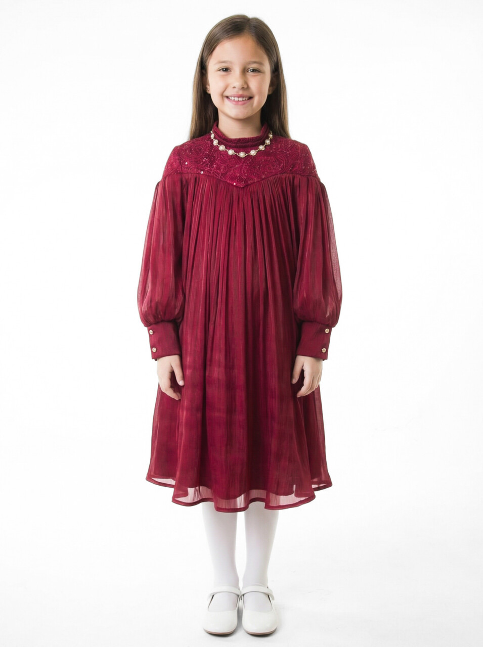 Kız Çocuk Elbise 11-14 Yaş 1228 Bordo - 1