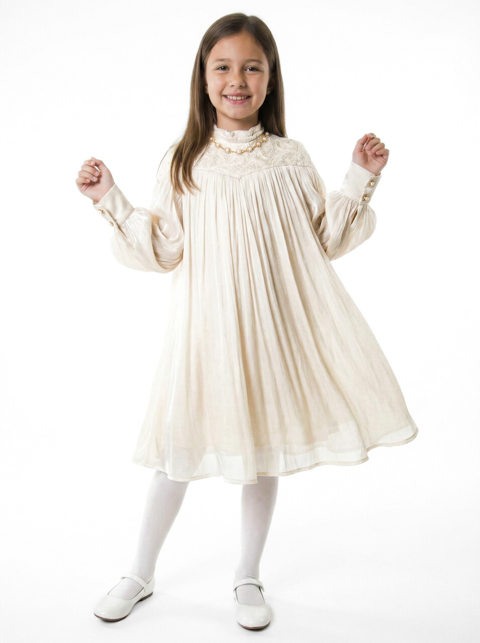 Kız Çocuk Elbise 11-14 Yaş 1228 Bej - 2