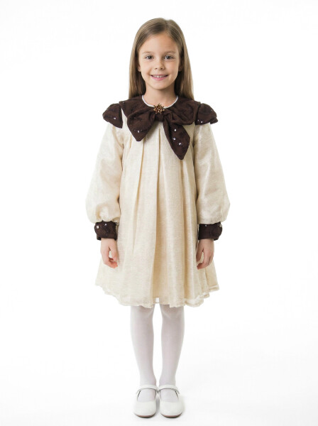 Kız Çocuk Elbise 7-11 Yaş 1112 Ekru 