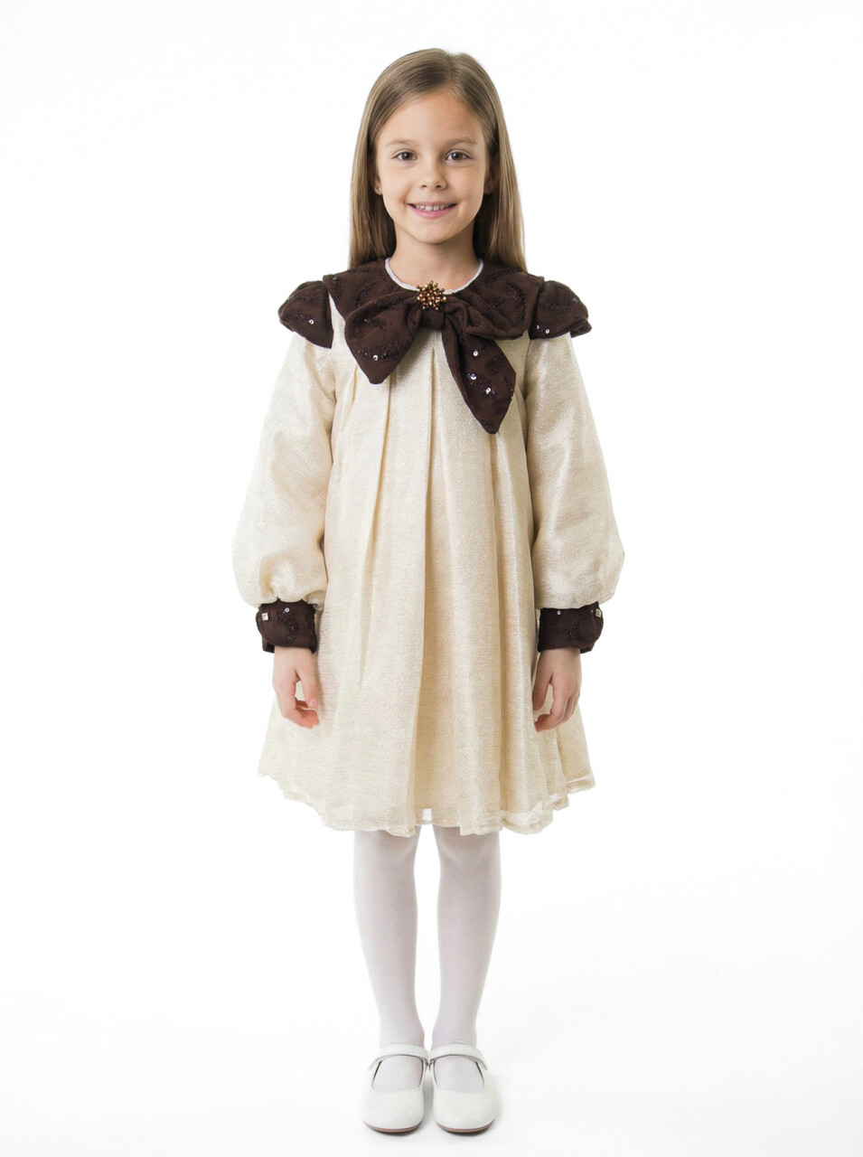 Kız Çocuk Elbise 7-11 Yaş 1112 Ekru - 1