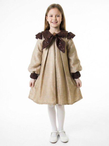 Kız Çocuk Elbise 7-11 Yaş 1112 Vizon - 2