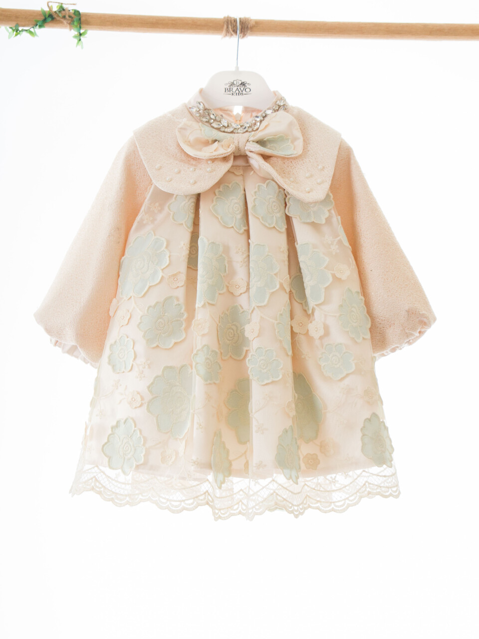 Kız Çocuk Elbise 2-6 Yaş 2613 Bej - Yeşil - 3