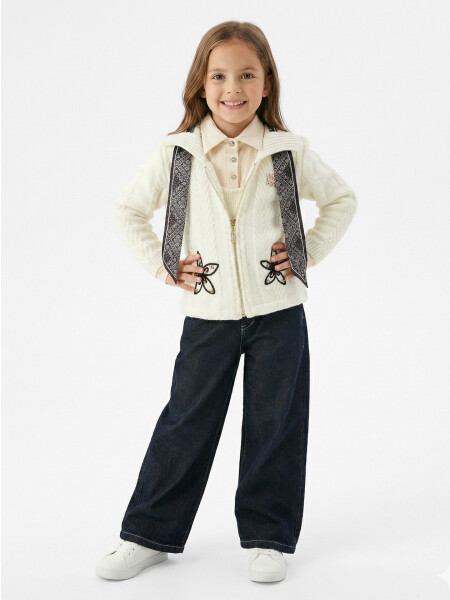 Kız Çocuk Fularlı 3'lü Alt-Üst Takım 6-10 Yaş 25462 Ekru - BZR Kids