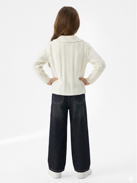 Kız Çocuk Fularlı 3'lü Alt-Üst Takım 11-14 Yaş 25562 Ekru - 2