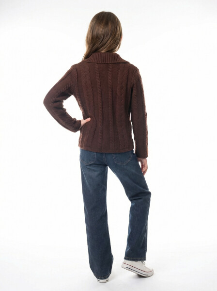 Kız Çocuk Fularlı 3'lü Alt-Üst Takım 6-10 Yaş 25462 Koyu Kahverengi - 2