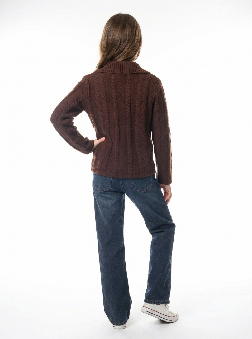 Kız Çocuk Fularlı 3'lü Alt-Üst Takım 6-10 Yaş 25462 Koyu Kahverengi - 2