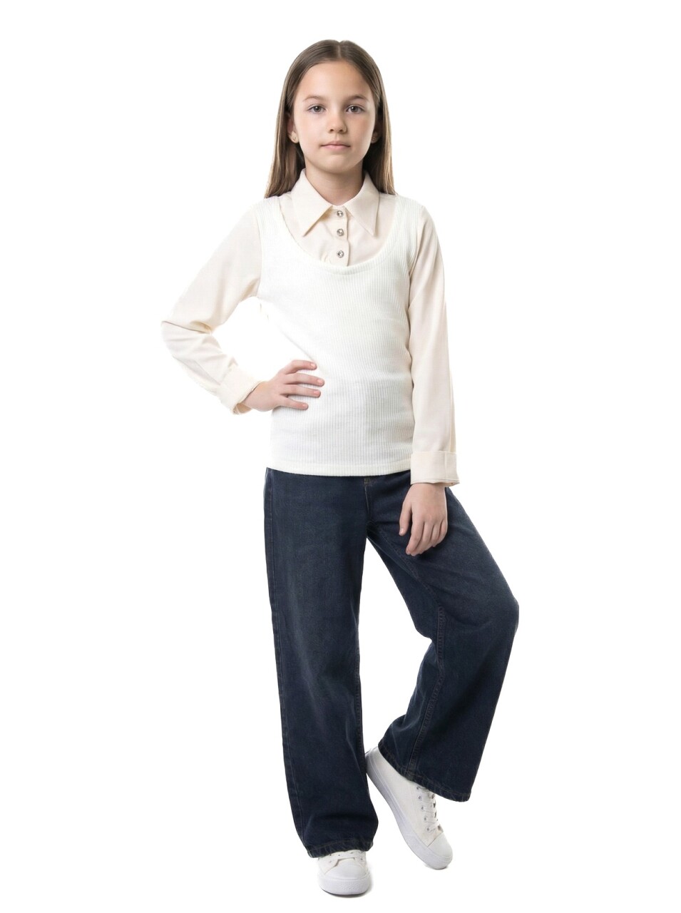 Kız Çocuk Fularlı 3'lü Alt-Üst Takım 6-10 Yaş 25462 Koyu Kahverengi - 3