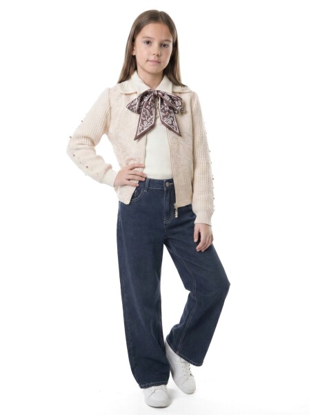 طقم بناتي من ثلاث قطع مع وشاح، بلوزة وبنطال، للأعمار من 6 إلى 10 سنوات، 25461 - BZR Kids