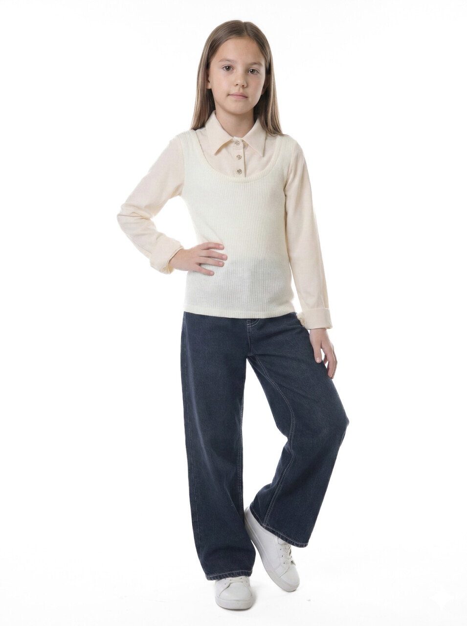 Kız Çocuk Fularlı 3'lü Alt-Üst Takım 6-10 Yaş 25461 Bej - 4