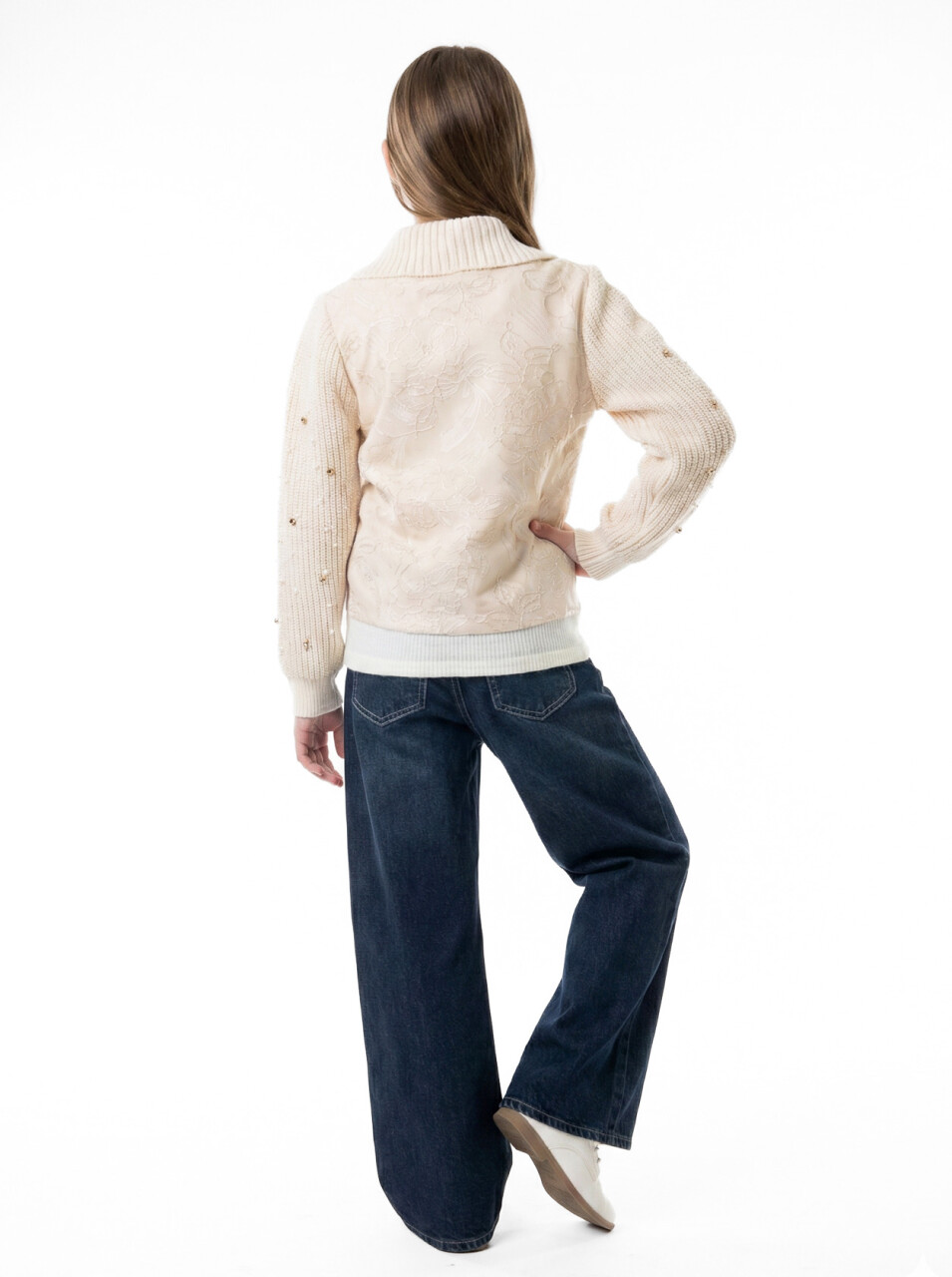 Kız Çocuk Fularlı 3'lü Alt-Üst Takım 11-14 Yaş 25561 Bej - 2